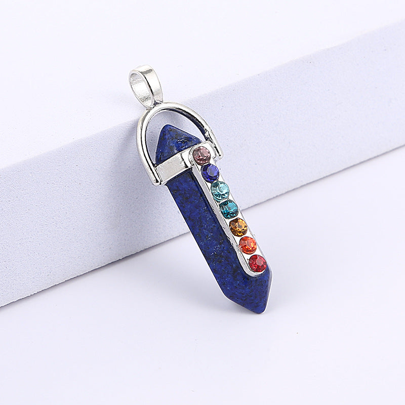 Seven - color alloy, double - pointed hexagon, agate crystal pendant 8*32mm/5-6g 2pcs price