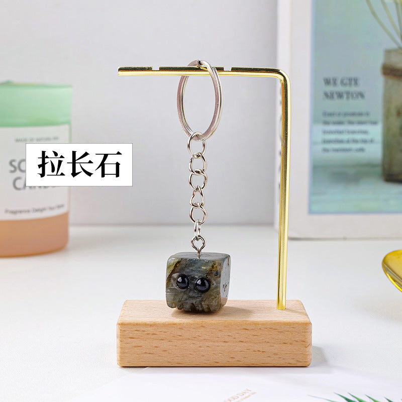 Natural crystal rough stone square cute pet keychain,78*20mm