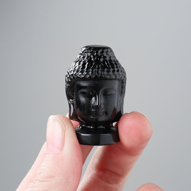 Buddha's head Crystal Obsidian and Pink Rose