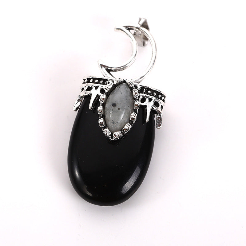 Flash stone natural crystal flat necklace Oval women's pendant 21*46mm