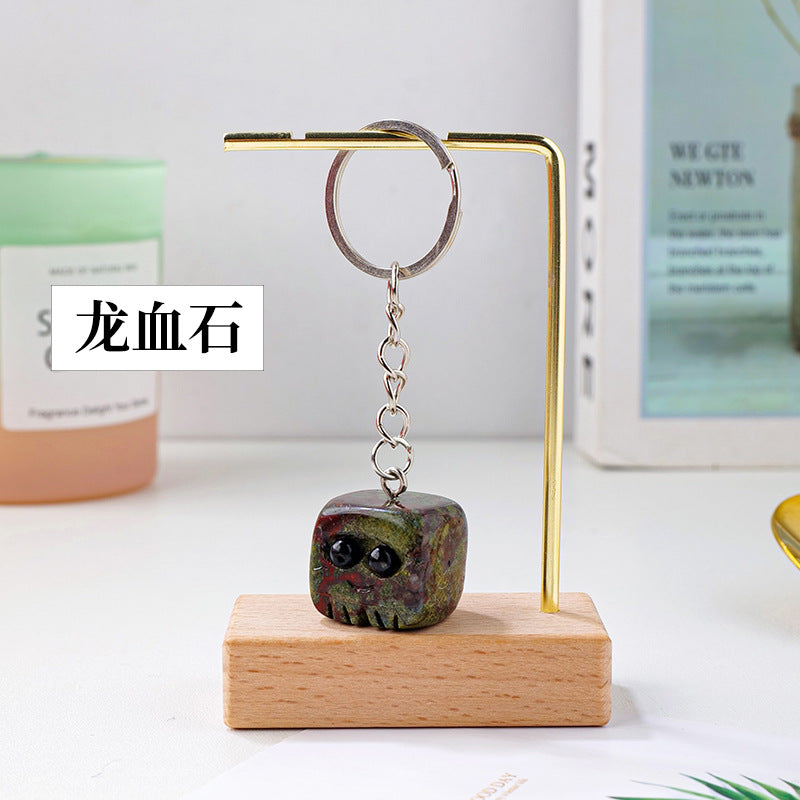 Natural crystal rough stone square cute pet keychain,78*20mm