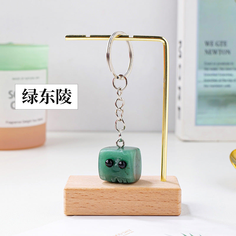 Natural crystal rough stone square cute pet keychain,78*20mm