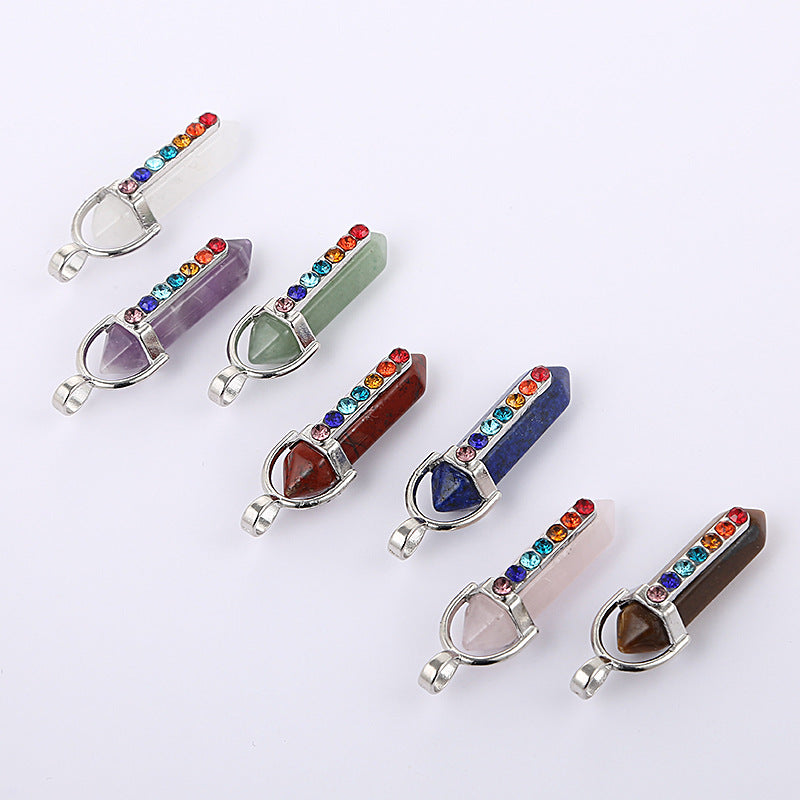 Seven - color alloy, double - pointed hexagon, agate crystal pendant 8*32mm/5-6g 2pcs price