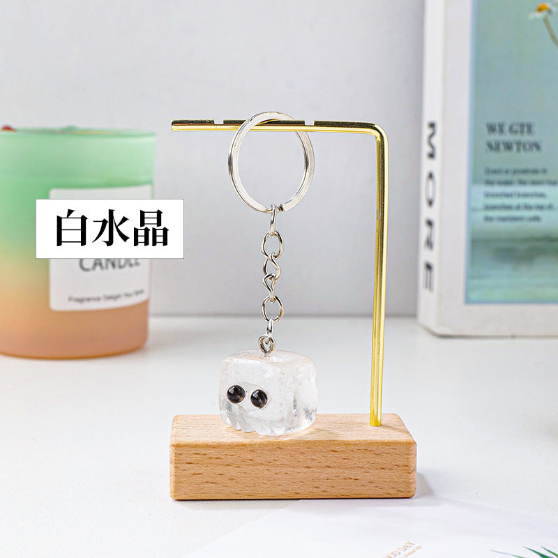 Natural crystal rough stone square cute pet keychain,78*20mm