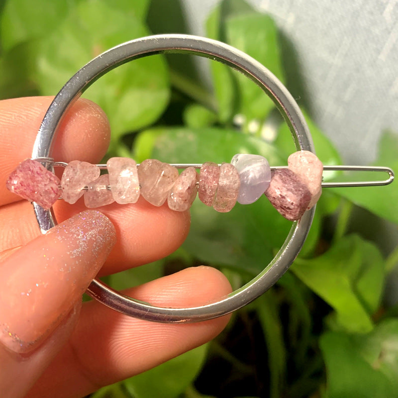 Natural crystal circle hairpin 60mm*45mm