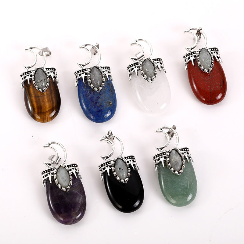 Flash stone natural crystal flat necklace Oval women's pendant 21*46mm