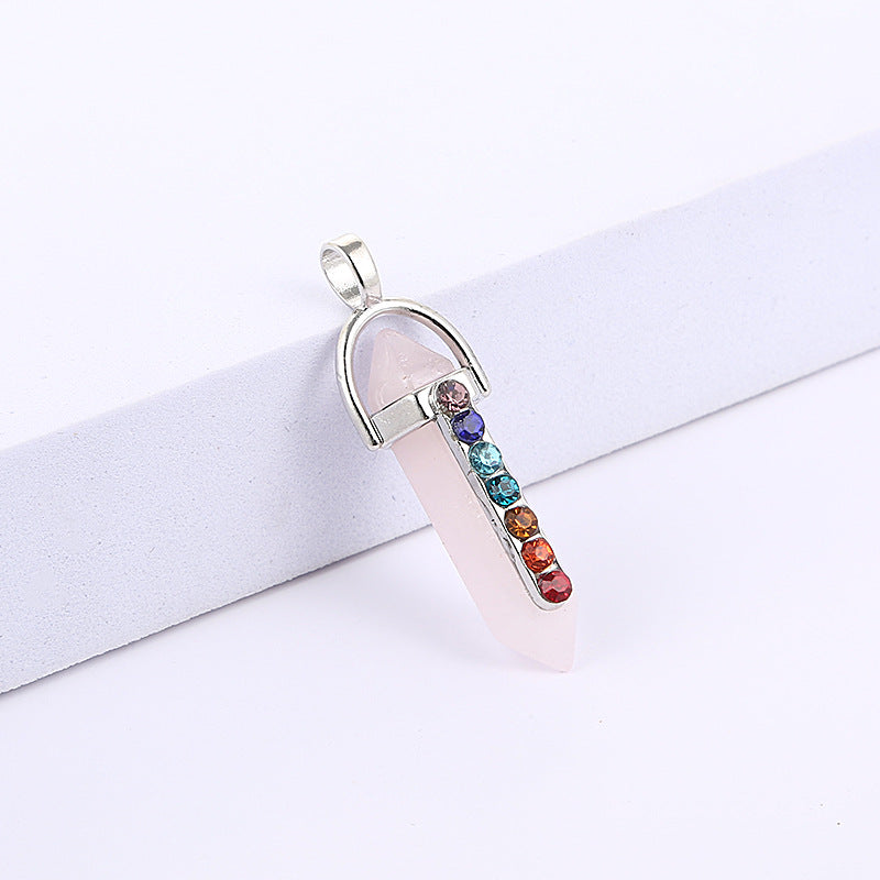 Seven - color alloy, double - pointed hexagon, agate crystal pendant 8*32mm/5-6g 2pcs price