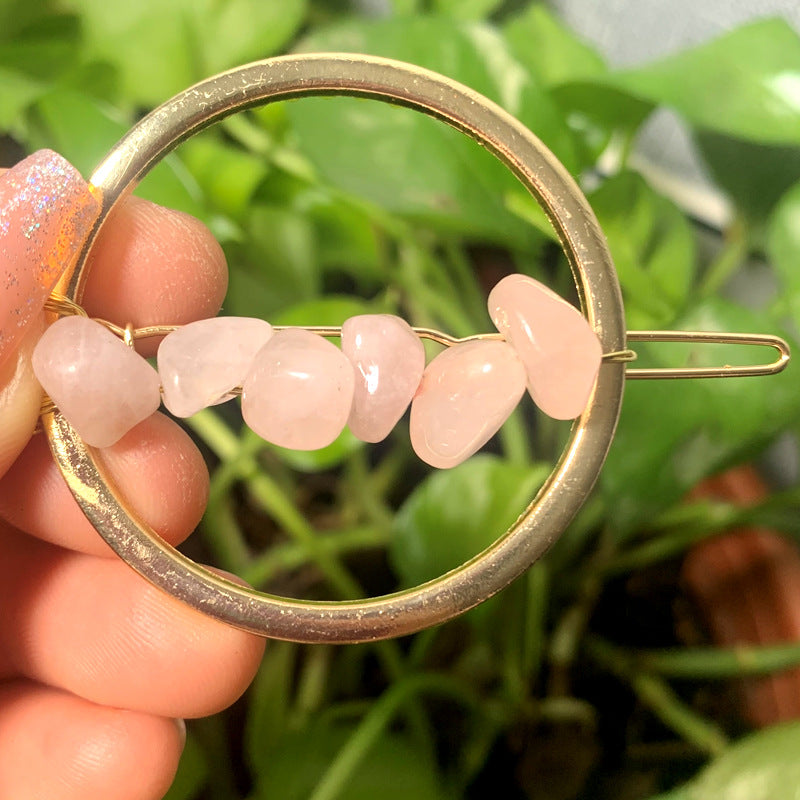 Natural crystal circle hairpin 60mm*45mm