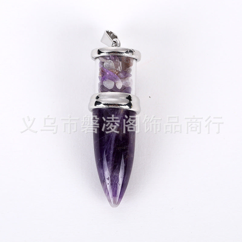 Natural amethyst bullet head Votive Bottle gravel pendant Votive Bottle 16*48mm/16g