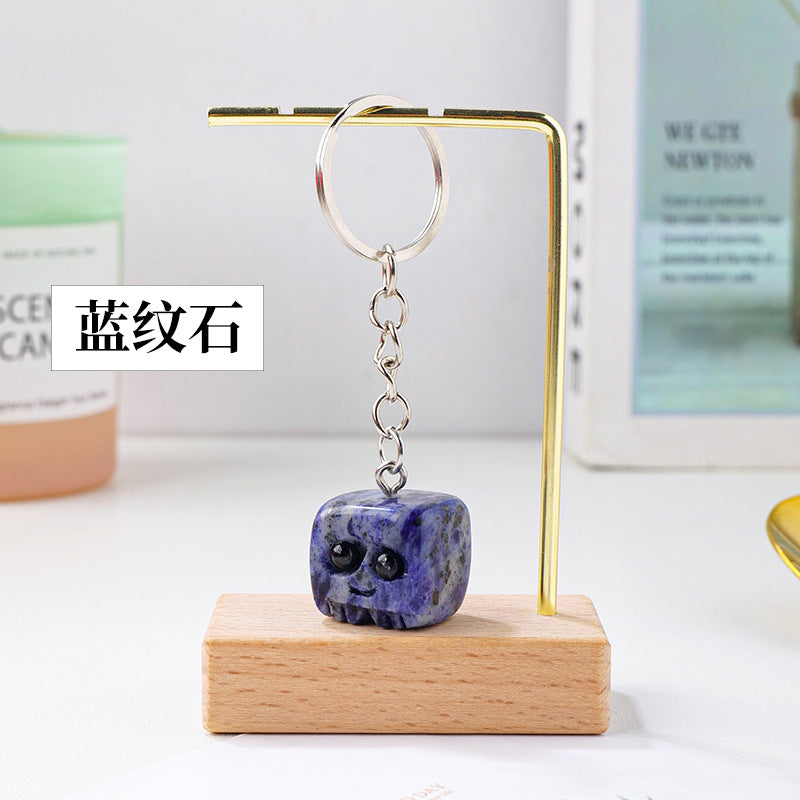 Natural crystal rough stone square cute pet keychain,78*20mm