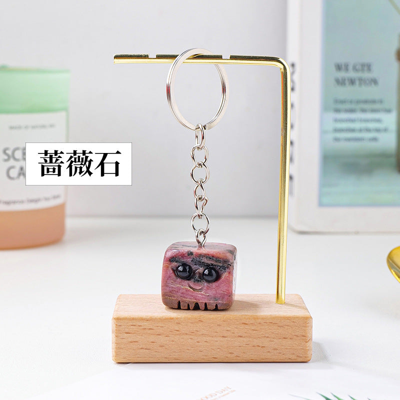 Natural crystal rough stone square cute pet keychain,78*20mm