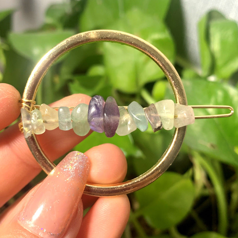 Natural crystal circle hairpin 60mm*45mm