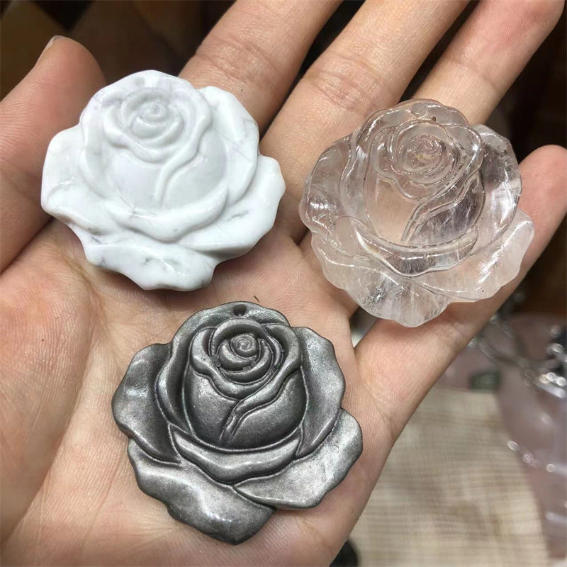 Rose and Peony Crystal carving Random 1set=3pcs,40mm