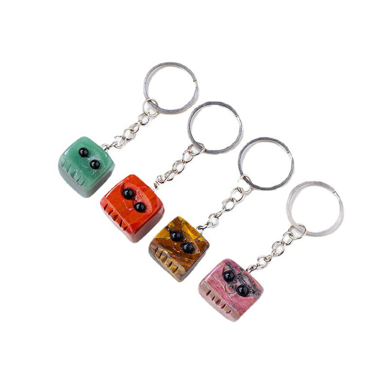 Natural crystal rough stone square cute pet keychain,78*20mm