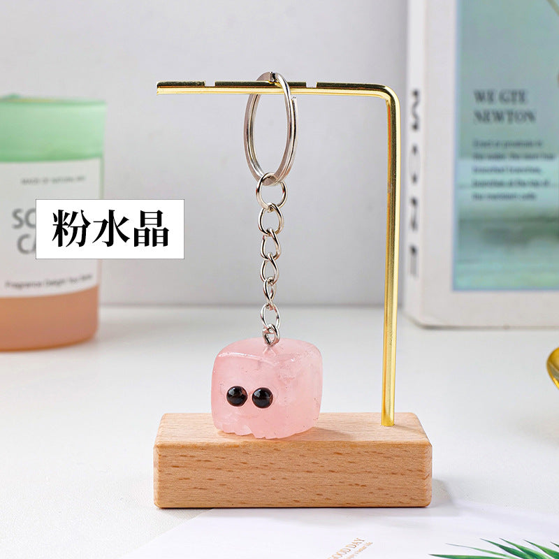 Natural crystal rough stone square cute pet keychain,78*20mm