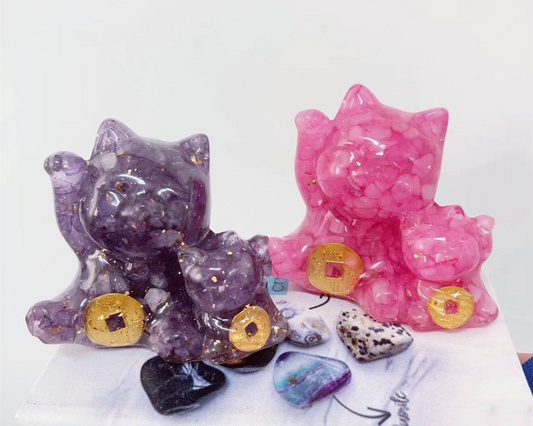 Lucky cat Crystal carving,65*60*70mm