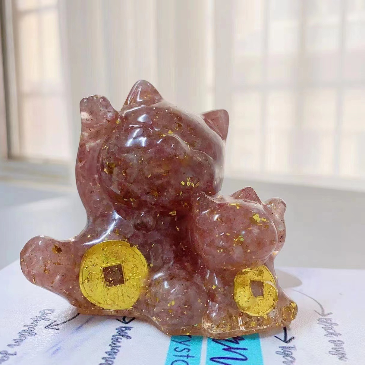 Lucky cat Crystal carving,65*60*70mm