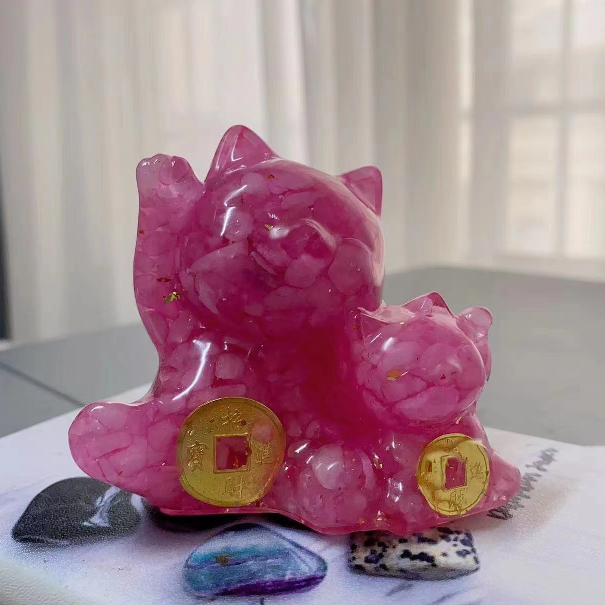 Lucky cat Crystal carving,65*60*70mm